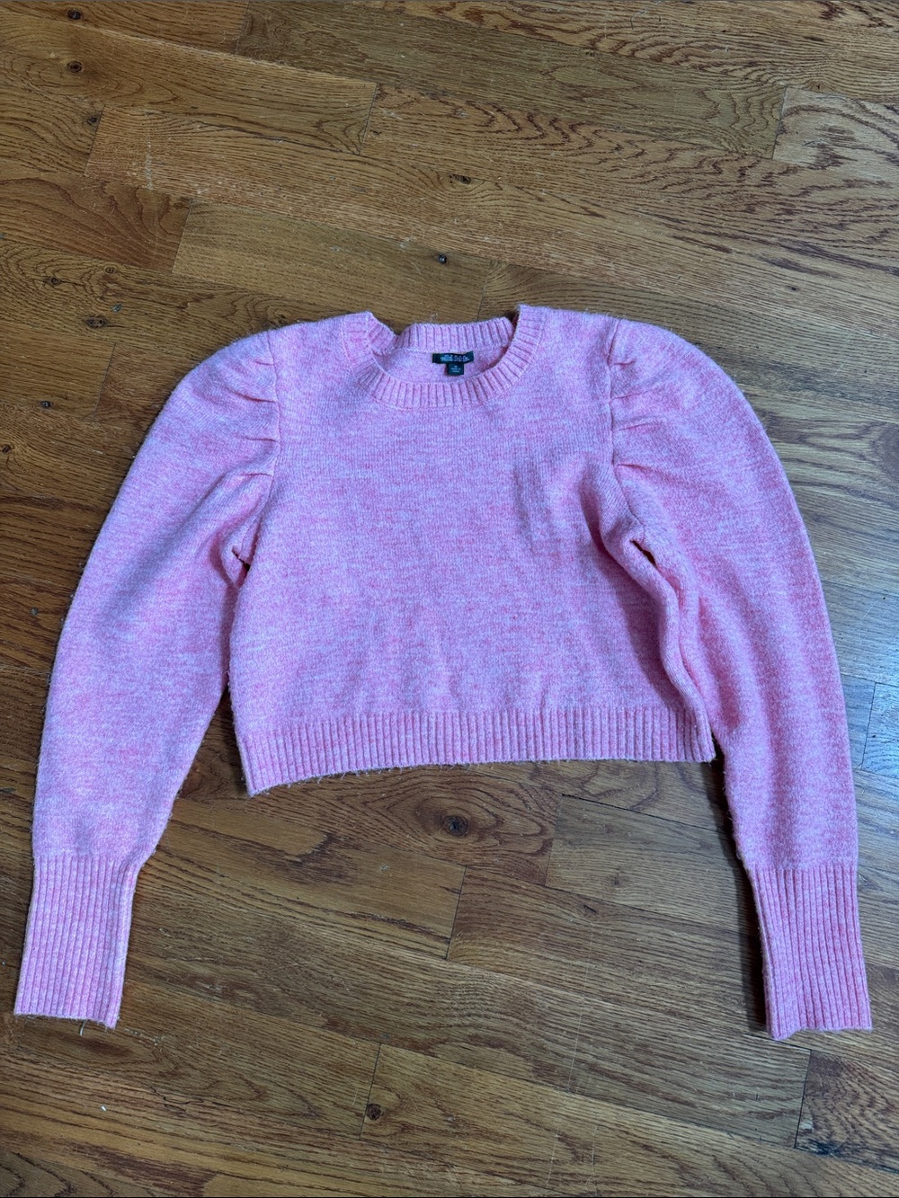 Wild Fable Pink Cropped Puff-Sleeve Crewneck Sweater, like new